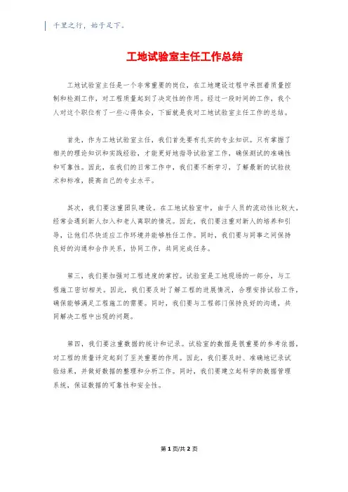 工地试验室主任工作总结