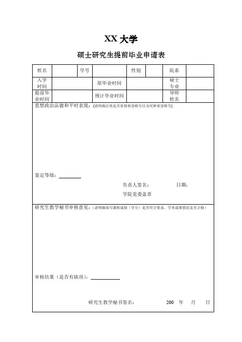 XX大学硕士研究生提前毕业申请表【模板】