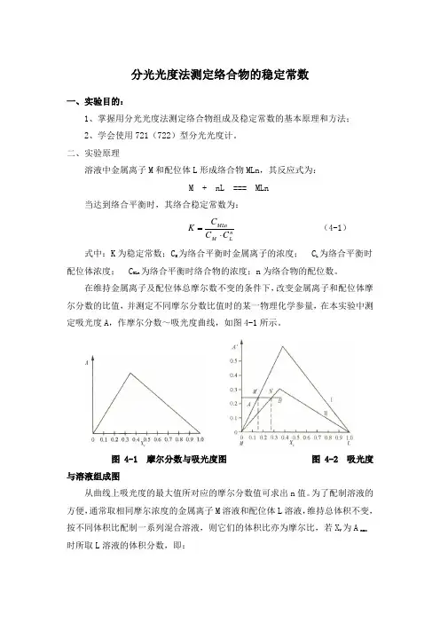 分光光度法测定络合物的稳定常数实验报告
