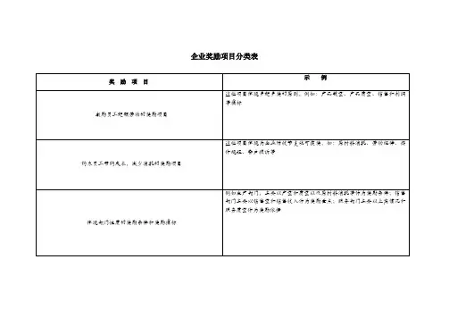 企业奖励项目分类表