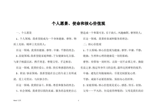 个人愿景、使命和核心价值观