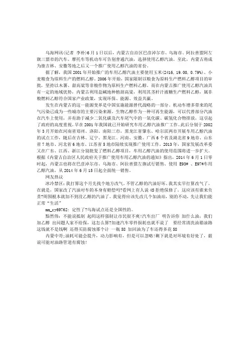 内蒙古自治区推广乙醇汽油政策引网友热议
