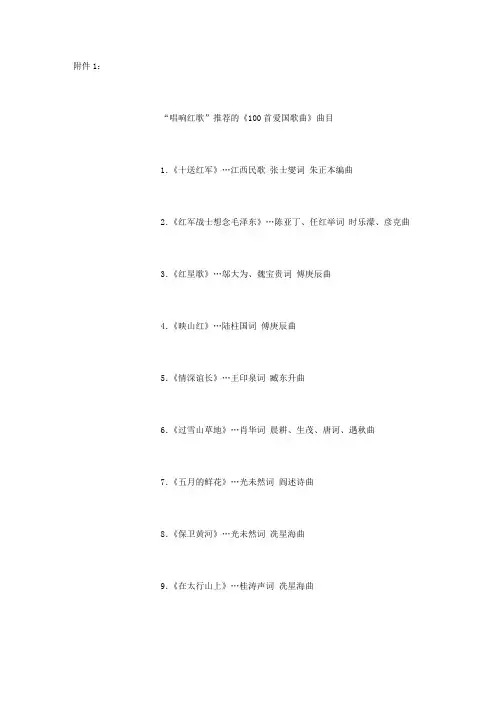 “唱响红歌”推荐的《100首爱国歌曲》曲目