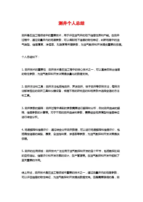 测井个人总结