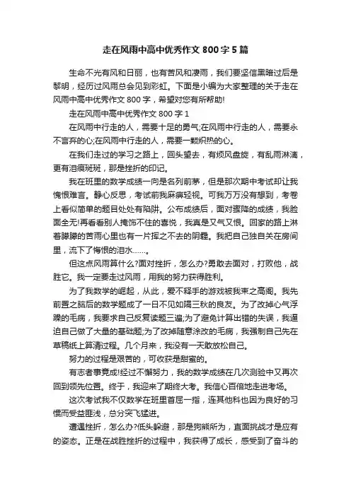 走在风雨中高中优秀作文800字5篇