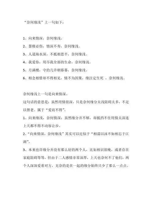 奈何缘浅上一句是什么
