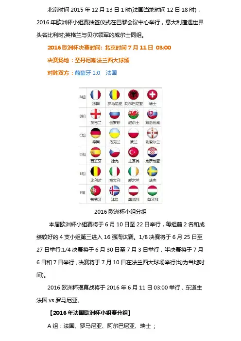 2016世界杯决赛时间资料