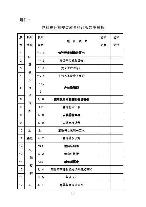 物料提升机安装质量检验报告书模板