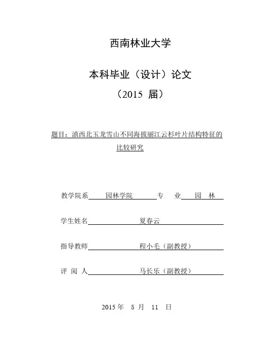 滇西北玉龙雪山不同海拔丽江云杉叶片结构特征的比较研究课件资料