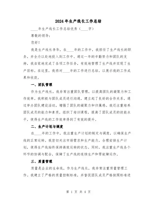 2024年生产线长工作总结(2篇)