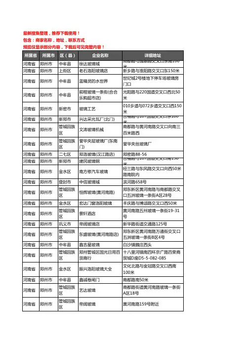 新版河南省郑州市玻璃企业公司商家户名录单联系方式地址大全967家