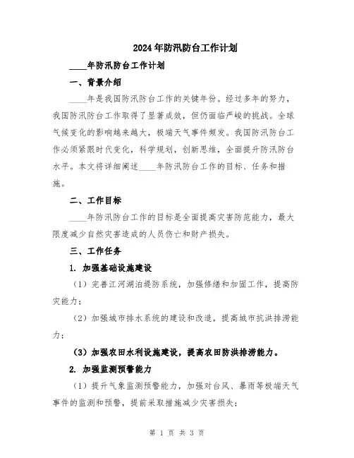 2024年防汛防台工作计划