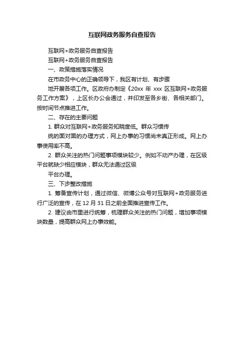 互联网政务服务自查报告