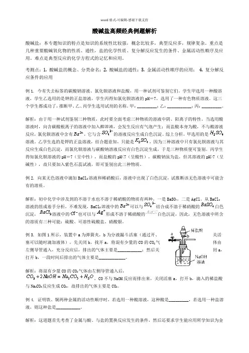 初中化学之酸碱盐高频经典例题解析(经典提高)