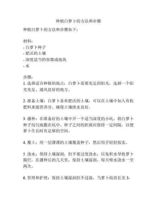 种植白萝卜的方法和步骤