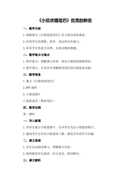 《小壁虎借尾巴》优秀的教案