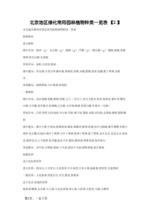 北京地区绿化常用园林植物种类一览表