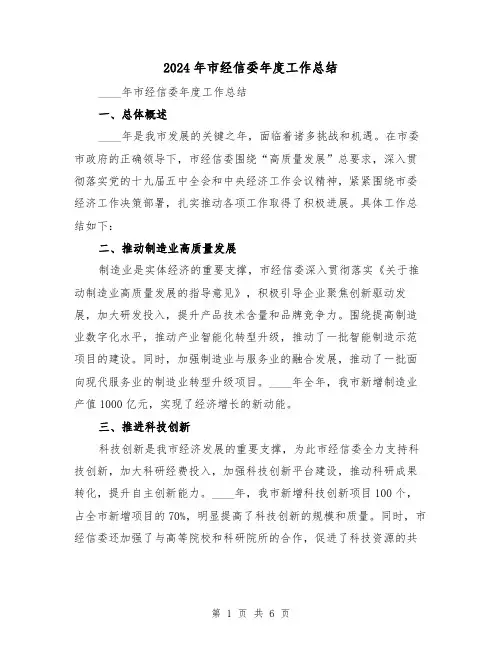 2024年市经信委年度工作总结(2篇)