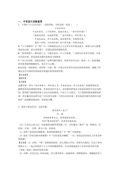 中考语文复习诗歌鉴赏专项易错题附答案解析