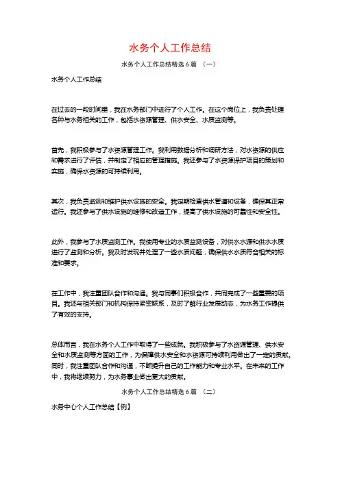 水务个人工作总结6篇