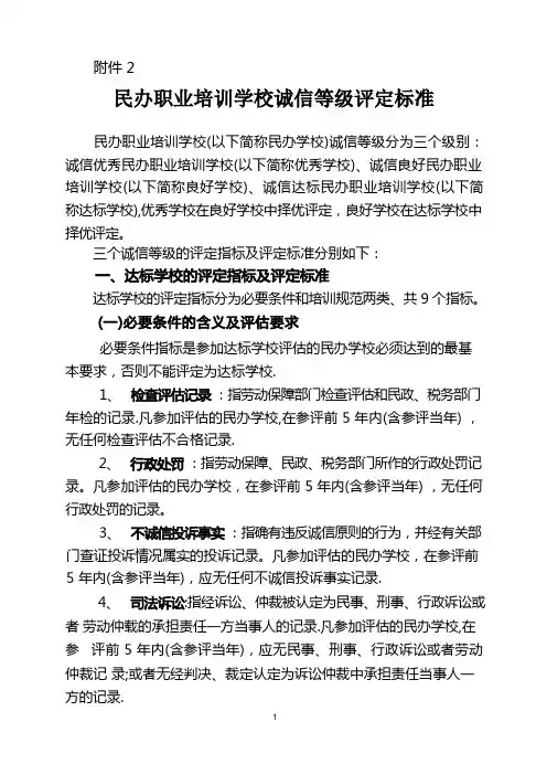 民办职业培训学校诚信等级评定标准