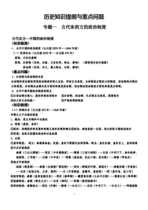 专题一  古代东西方的政治制度