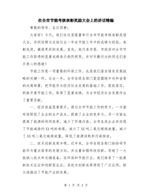 在全市节能考核表彰奖励大会上的讲话精编