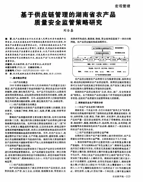 基于供应链管理的湖南省农产品质量安全监管策略研究