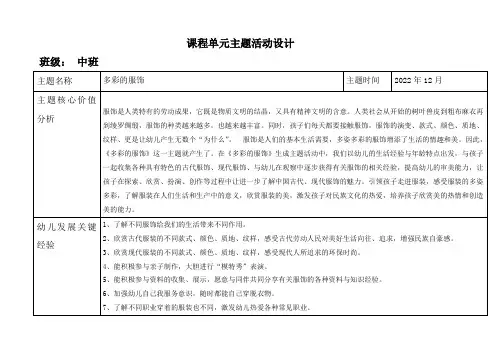 幼儿园中班12月主题活动网络图《多彩的服饰》