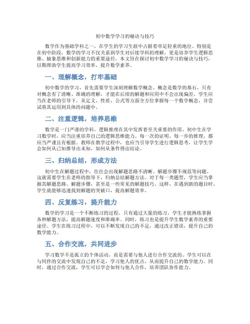 初中数学学习的秘诀与技巧(含学习方法技巧、例题示范教学方法)