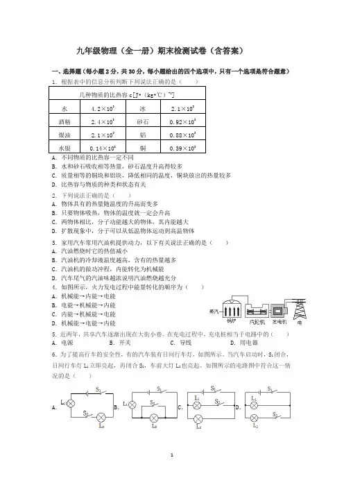 人教版初中物理九年级全一册期末检测试题.docx67