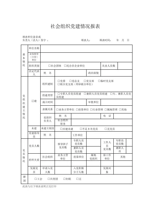 社会组织党建情况报表