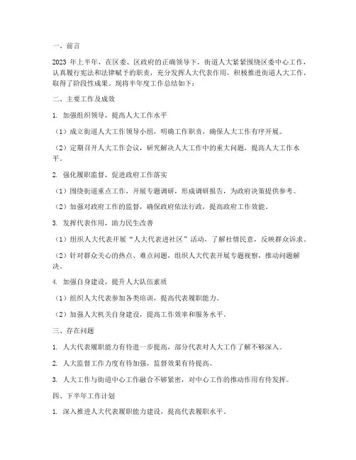 街道人大半年度工作总结