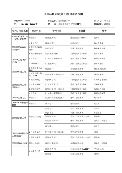 北京科大复试科目