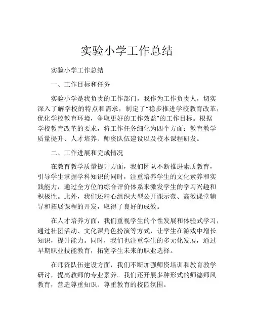 实验小学工作总结