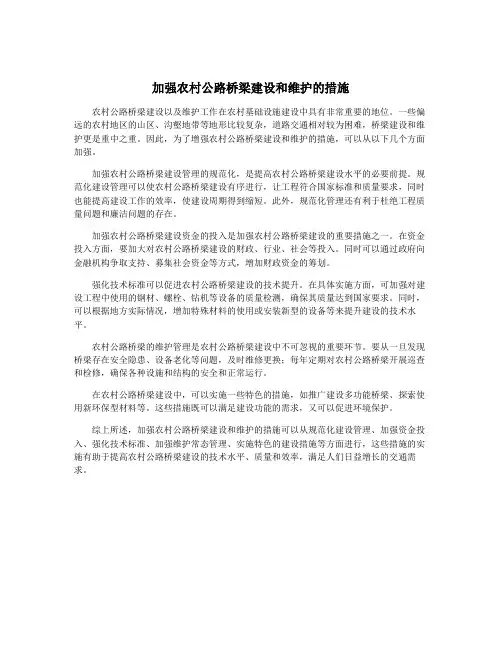 加强农村公路桥梁建设和维护的措施