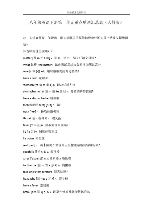 (完整word版)八年级英语下册第一单元重点单词汇总表(人教版),推荐文档