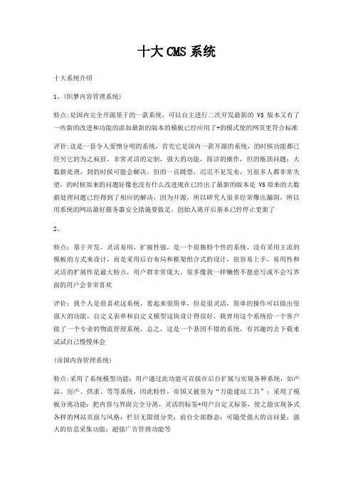 十大CMS系统