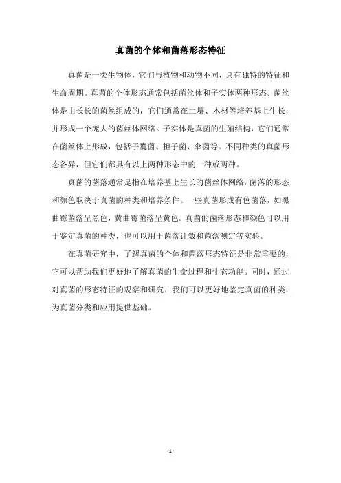 真菌的个体和菌落形态特征