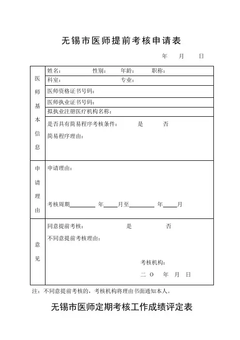 无锡市医师提前考核申请表考核