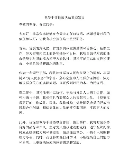 领导干部任前谈话表态发言