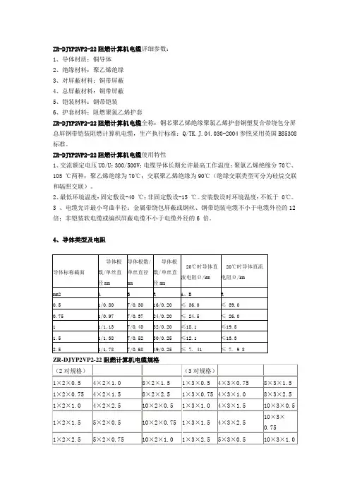 阻燃计算机电缆规格书