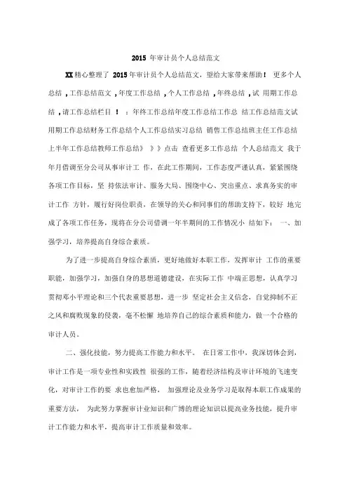 2015年审计员个人总结范文
