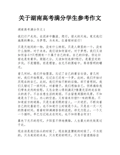 关于湖南高考满分学生参考作文