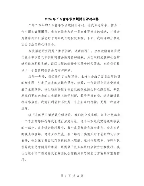 2024年五四青年节主题团日活动心得
