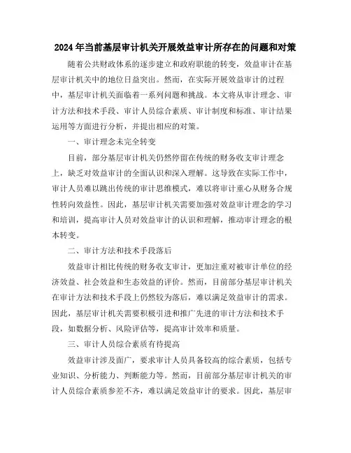 2024年当前基层审计机关开展效益审计所存在的问题和对策