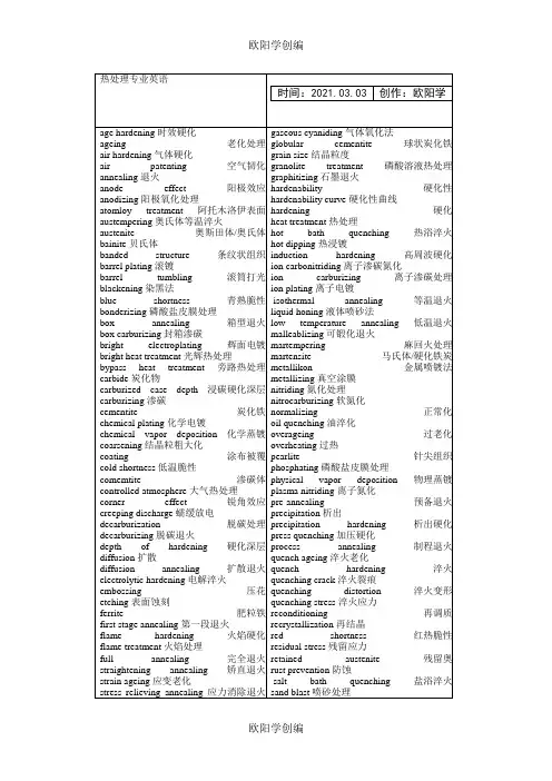热处理专业术语中英文对照之欧阳学创编