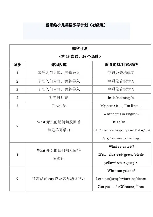 剑桥少儿英语教学大纲