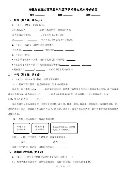 安徽省宣城市郎溪县八年级下学期语文期末考试试卷