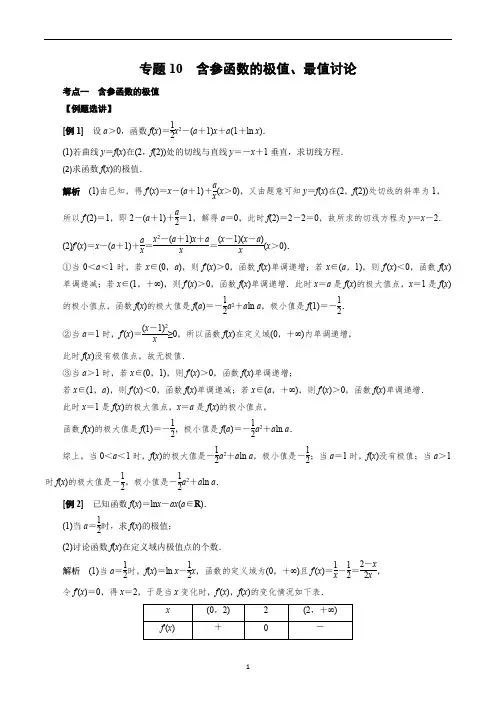 专题10 含参函数的极值、最值讨论(解析版)